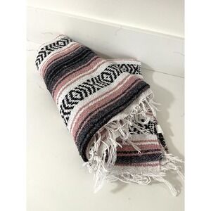 Genuine Mexican Blanket Hand Woven Serape Throw Yoga Mat Made in Mexico 68x48